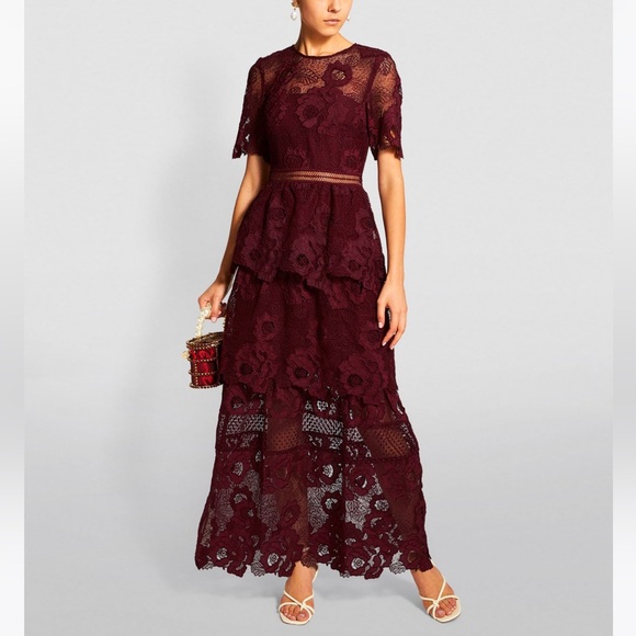 Self Portrait Fairycore Tiered Guipure Floral Lace Maxi Dress - Picture 1 of 11